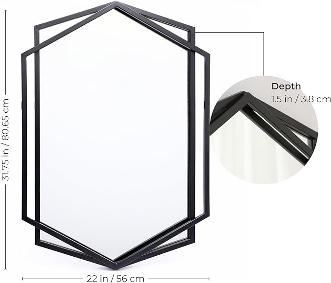 Evora 32" Bathroom Mirrors for Over Sink, Large Wall Mirror, Vanity Mirror for Bedroom, Black Metal Entryway Mirror, Accent Wall Mirror for Bathroom, Wall Mounted Mirror Living Room Wall Decor