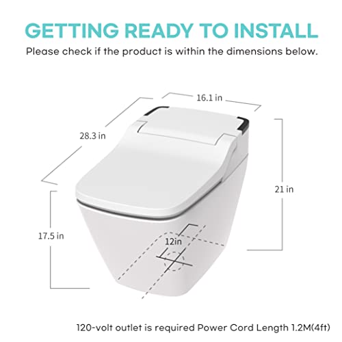 Evora Smart Bidet Toilet, One Piece Integrated Toilet with bidet built-in, Auto Open/Close Lid, Auto Dual Flush, LED Light, Heated Seat, Made in Korea - Elongated