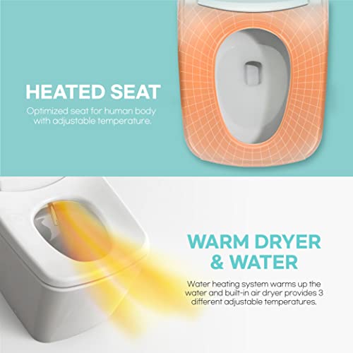 Evora Smart Bidet Toilet, One Piece Integrated Toilet with bidet built-in, Auto Open/Close Lid, Auto Dual Flush, LED Light, Heated Seat, Made in Korea - Elongated