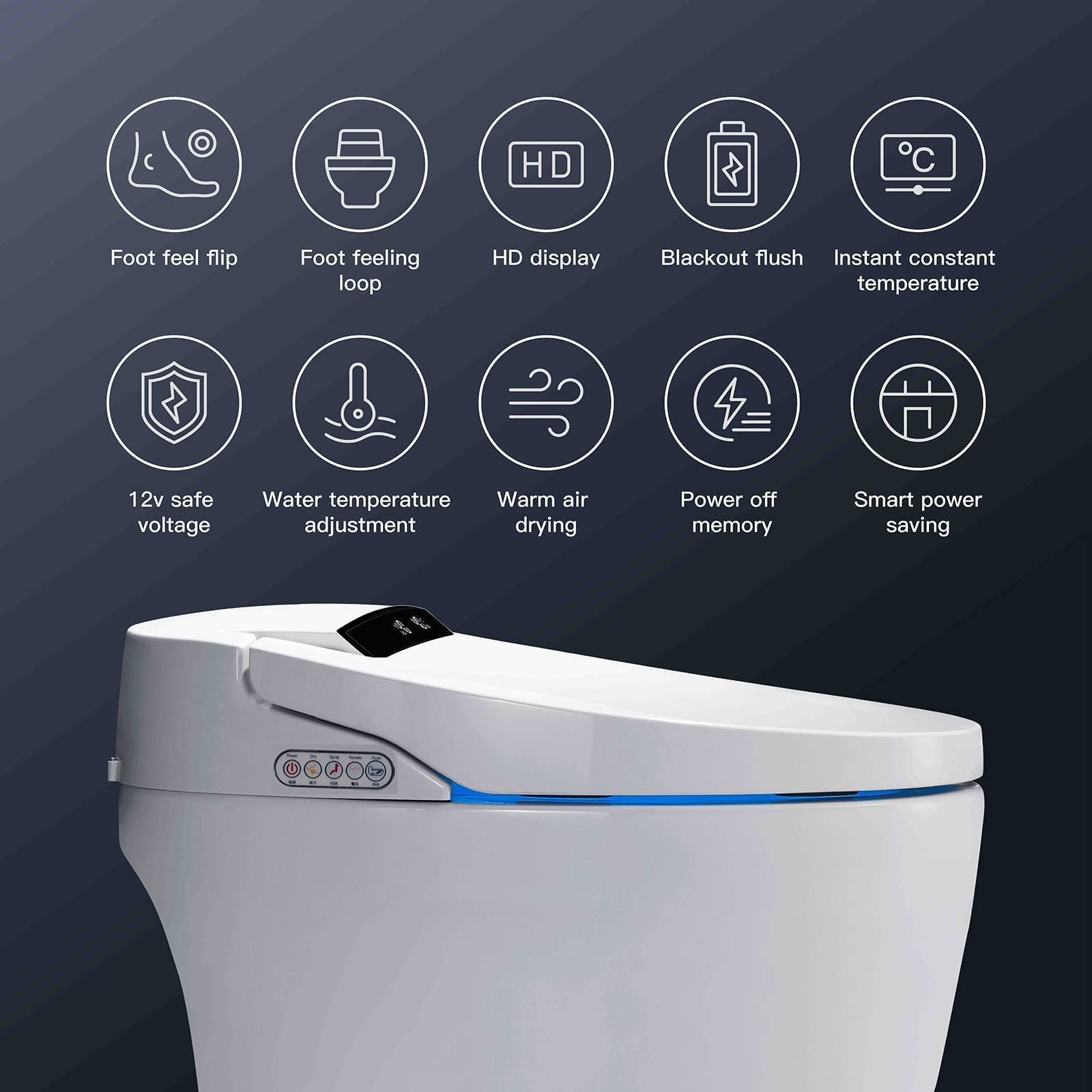 Evora Smart Toilet, One Piece Bidet Toilet for Bathrooms, Toilet with Warm Water Sprayer & Dryer, Foot Sensor Operation, Heated Bidet Seat, Auto Smart Toilet with LED Display